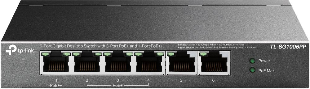 TP-Link | TL-SG1006PP | 6 Port Gigabit Desktop Switch With 3 Port PoE+ And 1 Port PoE++