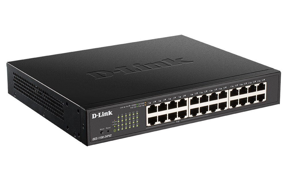 D-Link | DGS-1100-24PV2 | 24 Port Gigabit Smart Managed PoE Switch With 12 PoE Ports (100W PoE Budget)