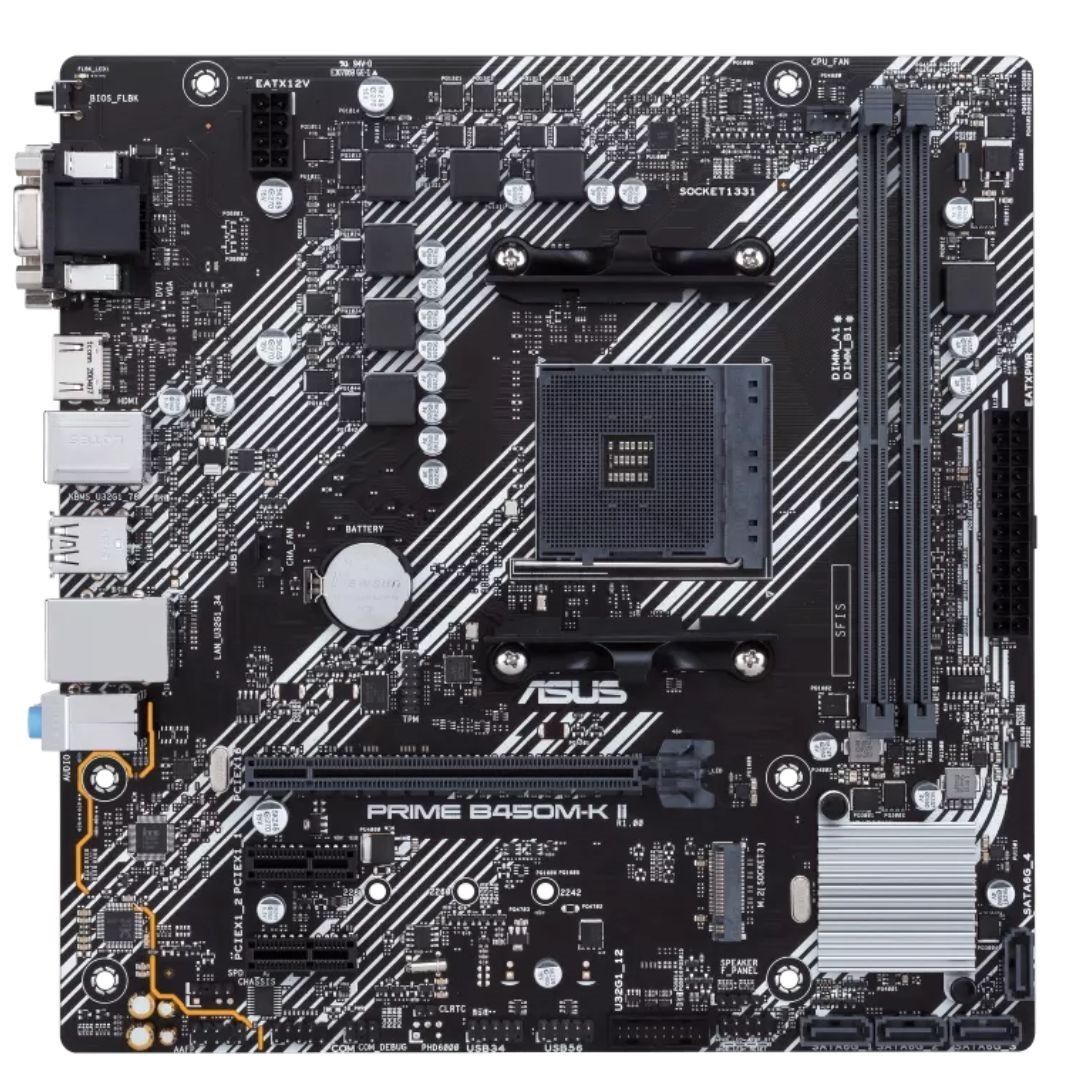 Asus Amd B450M Prime B450M-K Ii (Ryzen Am4) Micro Atx Motherboard With M.2 Support, HDMI/DVI-D/D-Sub, Sata 6 GBPS, 1 GB Ethernet, Usb 3.2 Gen 1 Type-A