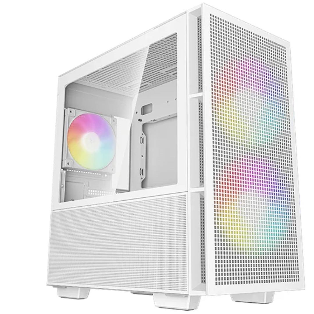 DeepCool CH360 Digital White Micro Atx Case, Digital Status Display, Tempered Glass Window,1X Usb 3.0, 1X Usb-C, HD Audio, 2X 140MM Argb And 1X 120MM