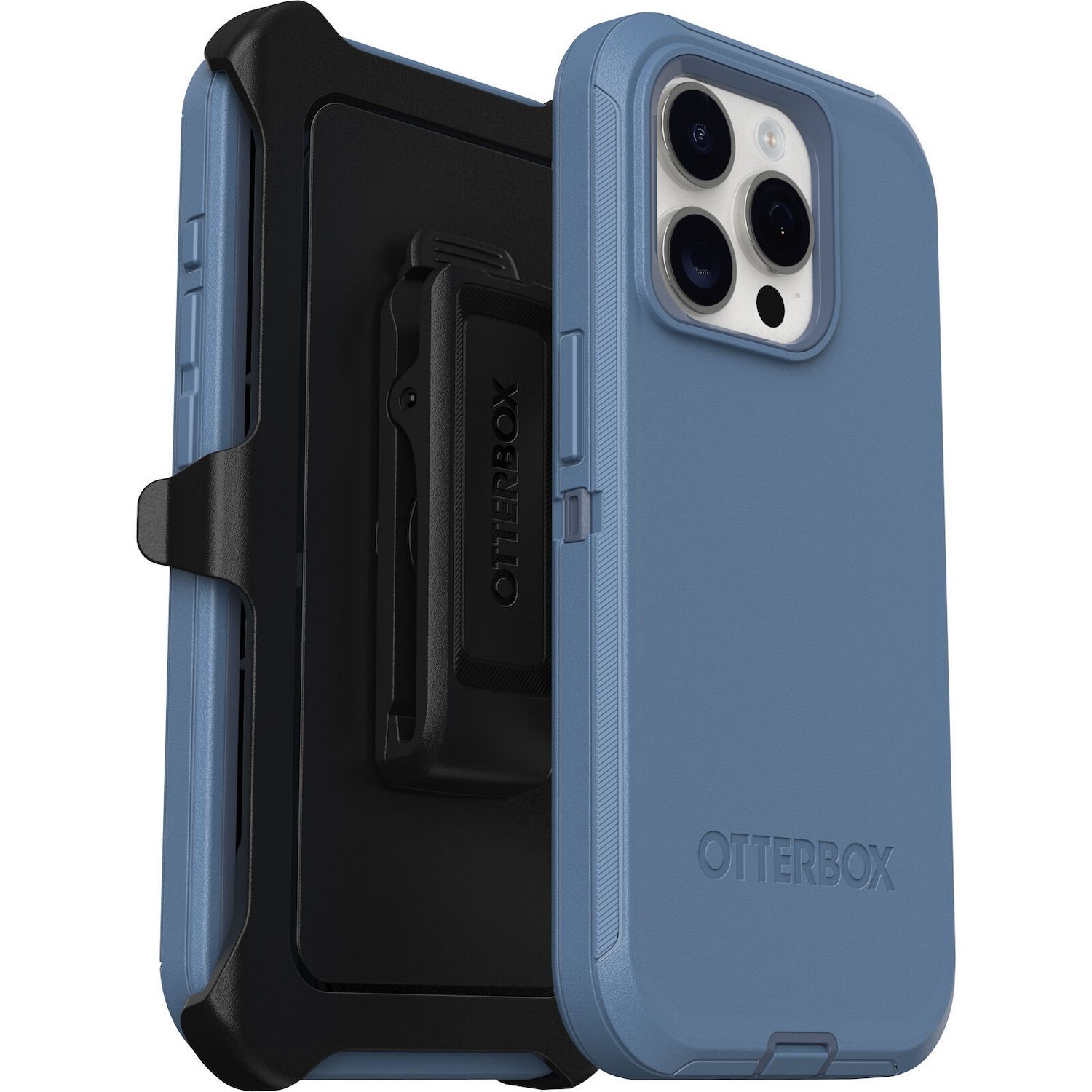 OtterBox Defender Rugged Carrying Case (Holster) Apple iPhone 15 Pro Smartphone - Baby Blue