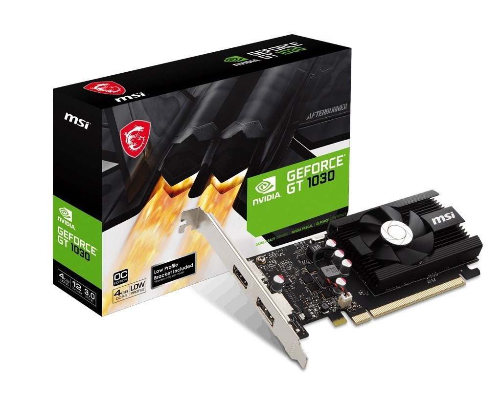 Msi nVidia GeForce GT 1030 4GD4 LP Oc Video Card, PCI-e 3.0, 1430 MHz Boost Clock, 1X Hdmi 2.0, 1X 1.4A