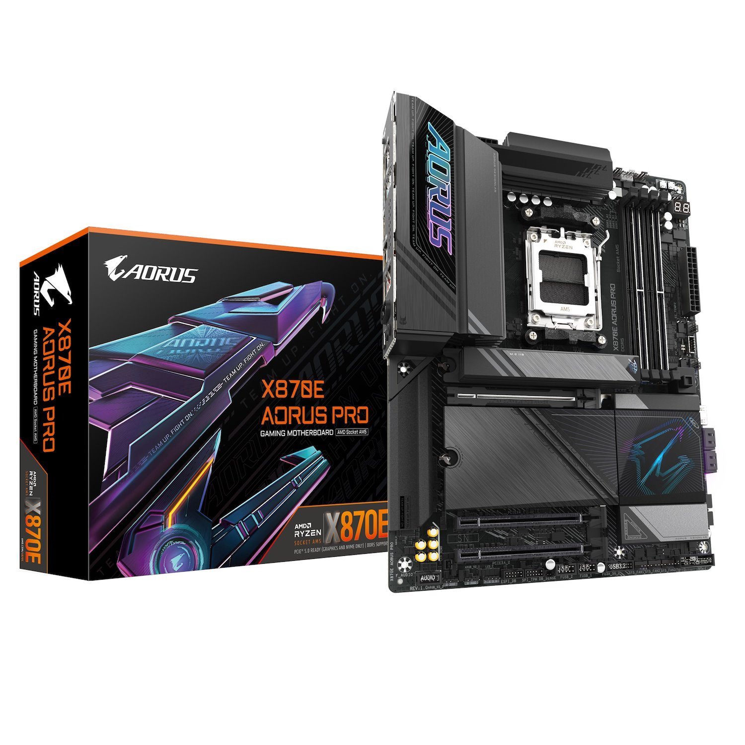 Gigabyte X870e Aorus Pro Amd Am5 Atx Motherboard 4X DDR5~256GB,3x PCIe X16, 4X M.2, 4X Sata 6,7X Usb 3.2, 2X Usb2.0, 2X Usb-C,