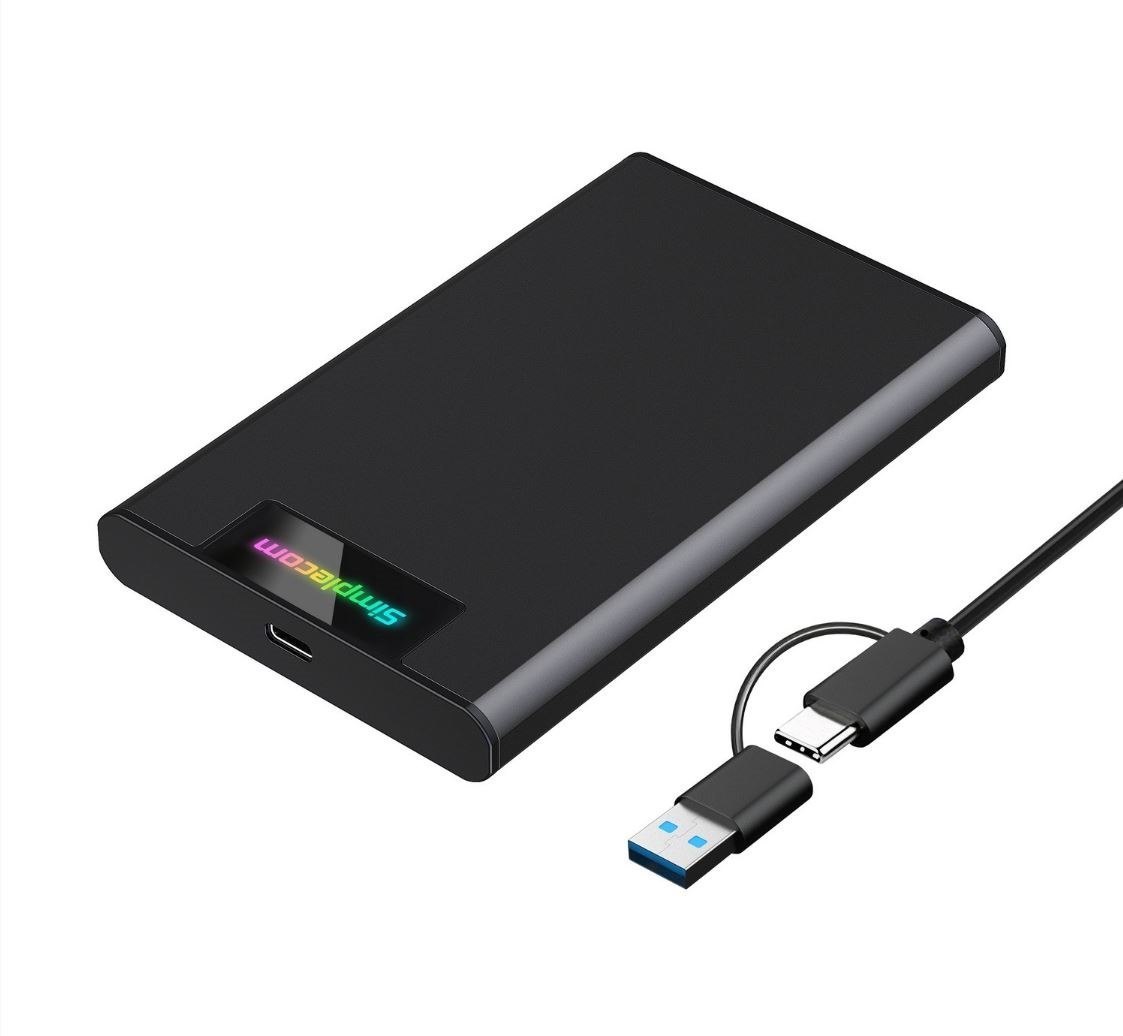 Simplecom Se239 Tool-Free 2.5' Sata HDD SSD To Usb-C Enclosure With RGB Lights Usb 3.2 Gen 2