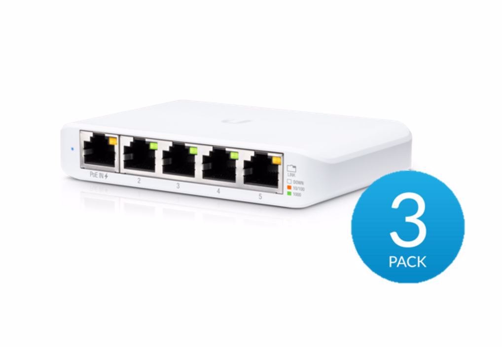 Ubiquiti Usw Flex Mini - 5 Port Managed, UniFi, Layer 2 Gigabit Switch - 1X PoE Input - 3 Pack