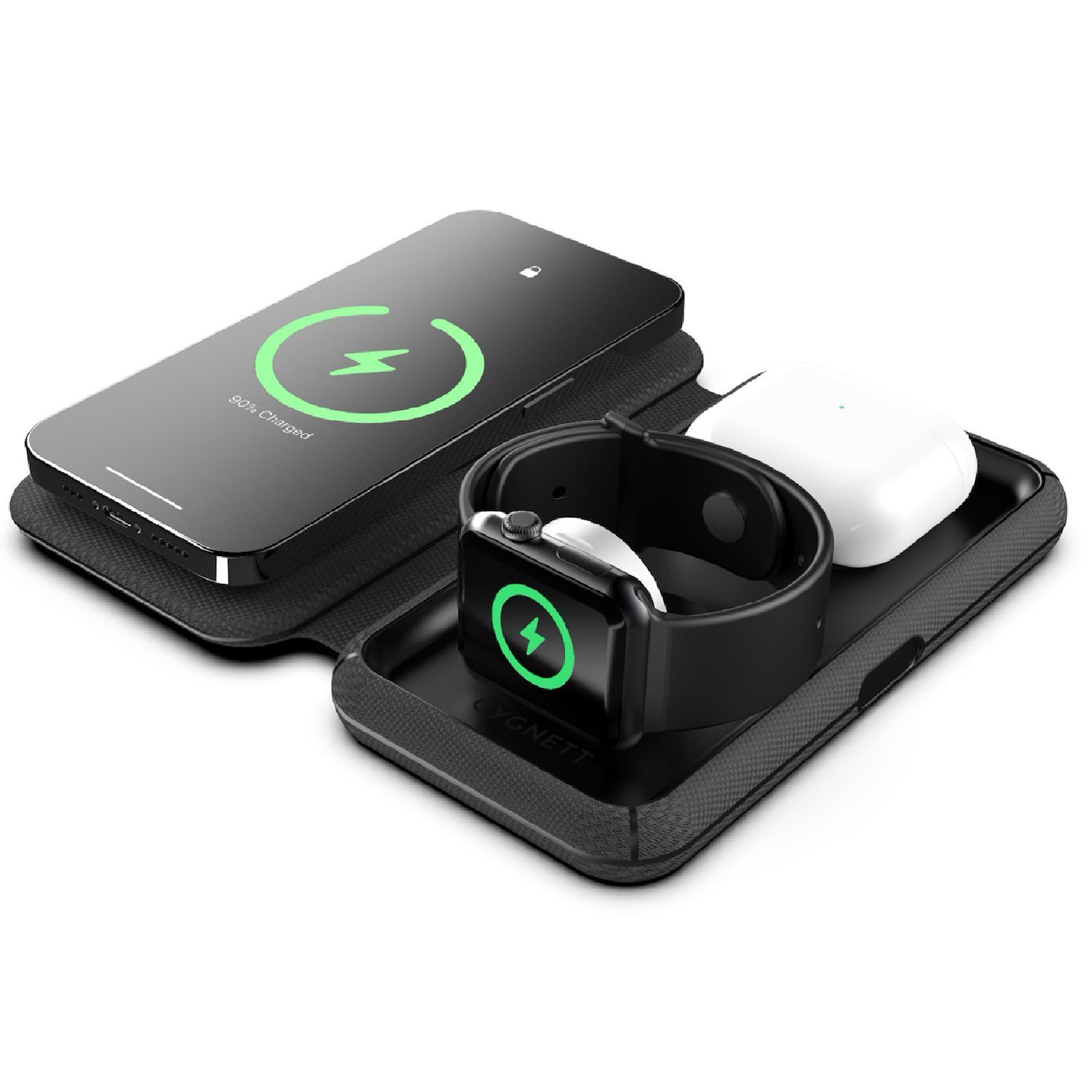 Cygnett MagTravel 15W 3-In-1 Wireless Charger - BlacK (CY4530WIRDE),MagSafe & Qi2 Compatible,1M Usb-C Cable, Perfect For Travel, 2 Years Warranty