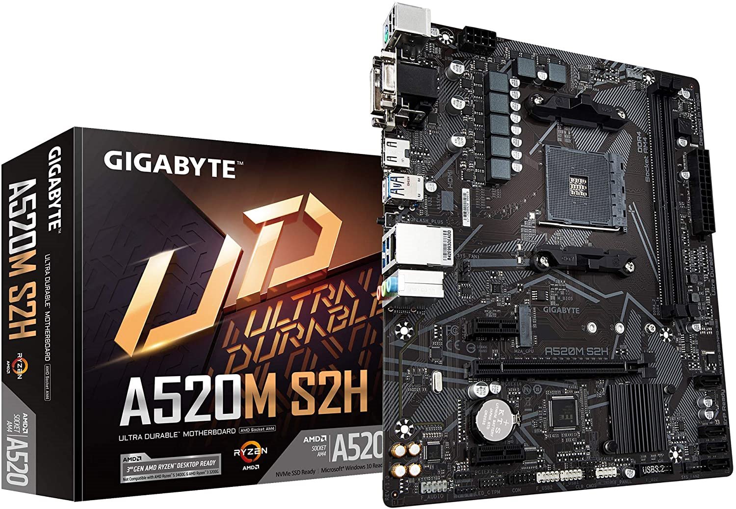 Gigabyte A520m S2H MB, Am4, 2xDDR4, 4xSATA, 1xM.2, Usb3.2 Gen1, Uatx, 3YR WTY