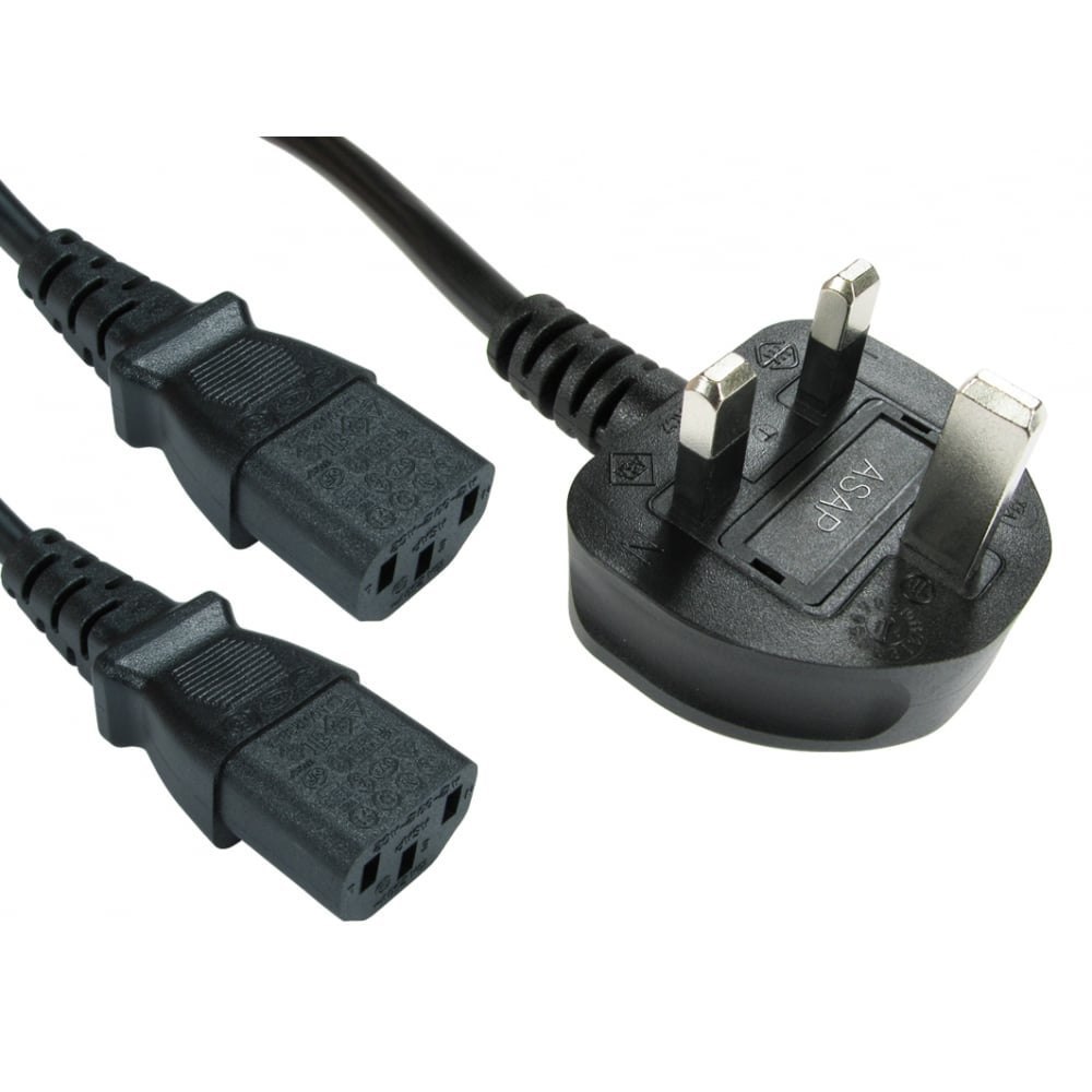 Cables Direct 2M Uk Plug M-2Xiecc13 F BLK Powsplit