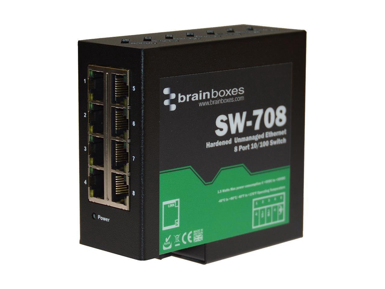 Brainboxes Hardened Industrial Ethernet 8 Port Switch Din Rail Mountable