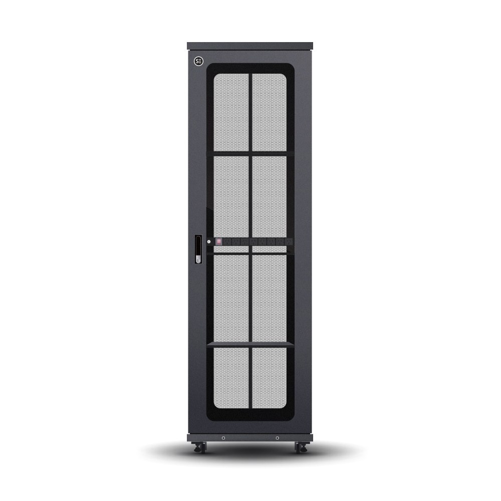 Serveredge 48Ru Fully Assembled Free Standing Server Cabinet - 800W X 1000D X 2321HIncludes:Front Glass DoorDual Rear Mesh Doors1 X 8 Way Pdu1 X 4 Fan Unit3 X Fixed Shelves: 655MM depthL-Shaped Rails2