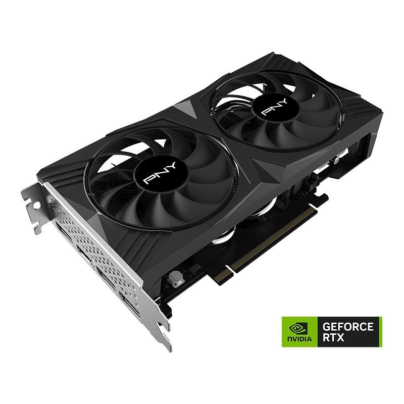 PNY GeForce RTX™ 4060 8GB Verto™ Dual Fan DLSS 3 VCG40608DFXPB1 Clock Speed 1830 MHz/Boost Speed 2460 MHz/Memory Size 8GB GDDR6/ PCI-Express 4.0 X16