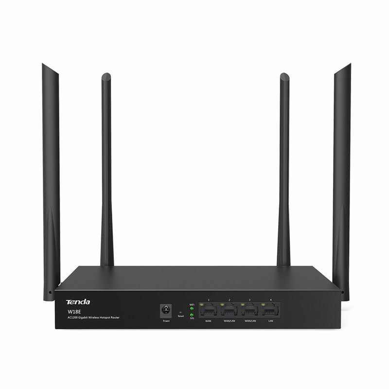 Tenda W18e Ac1200 Gigabit Wireless Hotspot Router, 300 Square Meters, 867Mbps/300Mbps, 50 Users, Gigabit Port, 4xAntenna, Remote Domain Maintenance