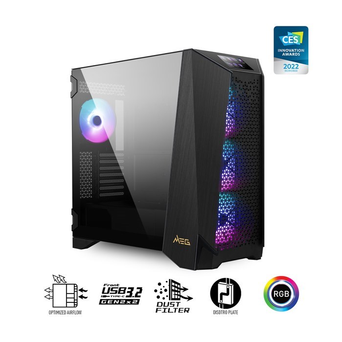 Msi Meg Prospect700r Mid-Tower Case, SupportsE-ATX[up To 310 X 304.8 MM] / Atx / Micro-, 2X Usb 3.2, 1X Usb3.2, 1X HD Audio, 1X Mic, Atx Power Supply