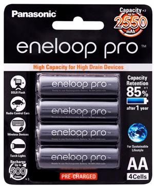 Panasonic Eneloop Pro Aa 2500mAh Rechargeable Batteries 4 Pack