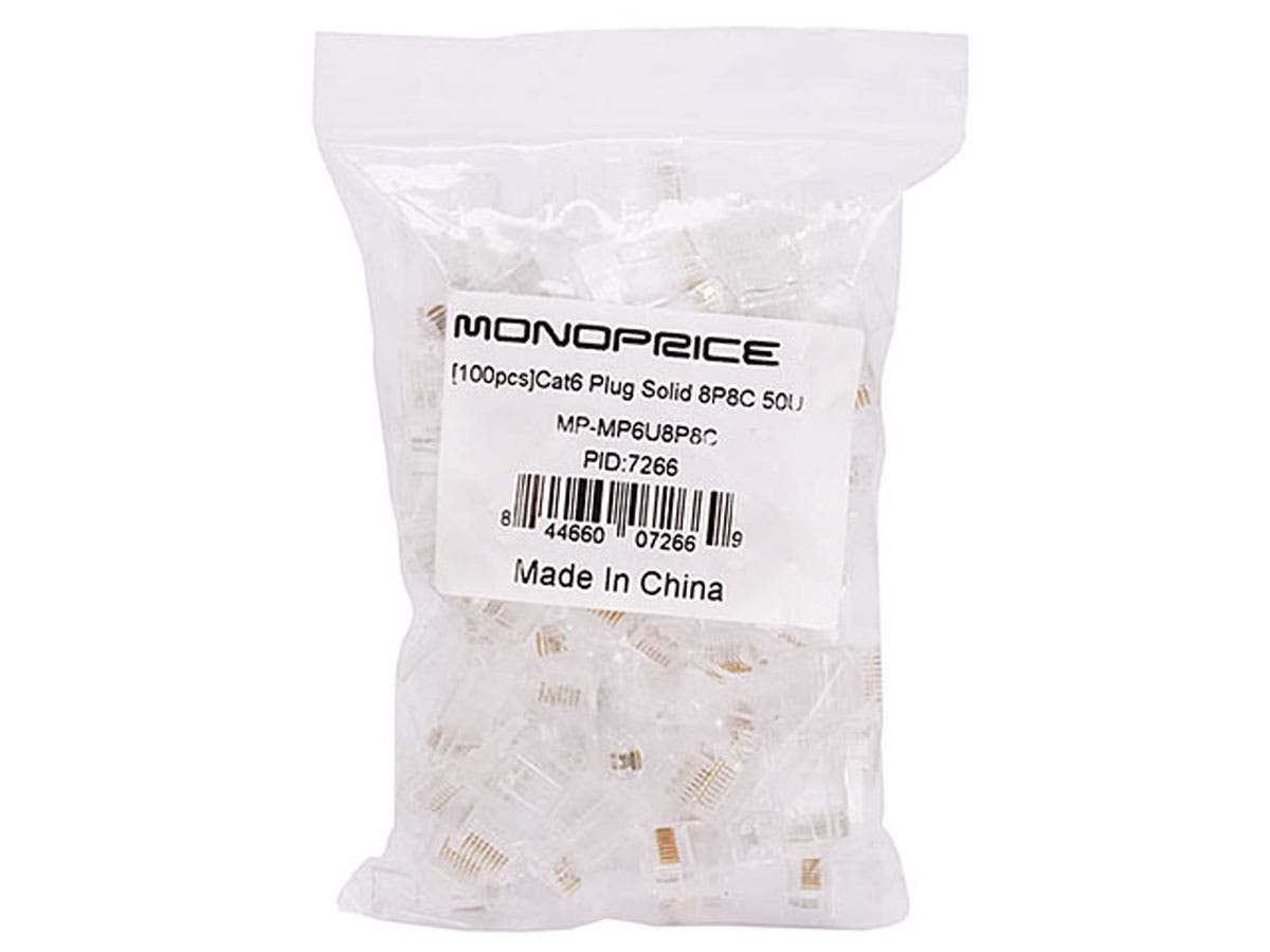 Monoprice 8P8C RJ45 Plug with Inserts for Solid Cat6 Ethernet Cable (100 pack)