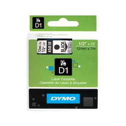 Dymo D1 (SD45010/S0720500) Label Cassette, 12MM X 7M - Black On Clear
