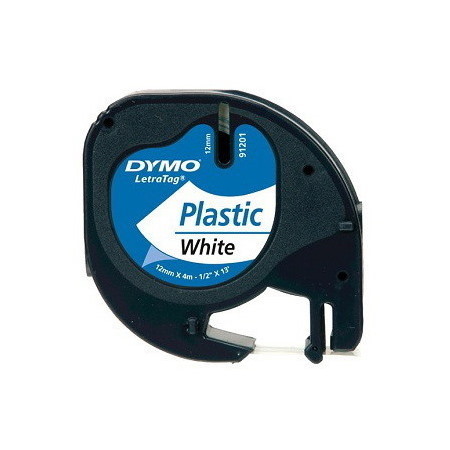 Dymo Letratag (91331) Label Cassette, Pearl White, Plastic, 12MM X 4M
