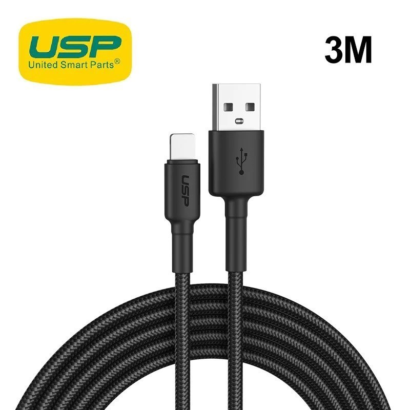 Usp BoostUp Lightning To Usb-A Cable (3M) Black - Quick Charge & Connect, 2.4A Rapid Charge,Durable & Reliable,Nylon Weaving,Apple iPhone/iPad/MacBook