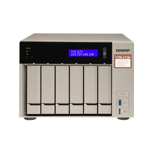 Qnap Tvs-673E-8G,6 Bay Nas (No DISK),m.2 SSD SLOT(2),RX-421BD,8GB,GbE(4),HDMI,TWR,2YR