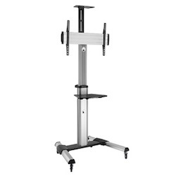 Brateck 37'-75' Telescopic Height Adjustable TV Cart. Max Load 50Kgs. Vesa Support Up To: 600X400. Hidden Cable Management. Tilt, Swivel, And Rotate. Colour: Black/Silver.
