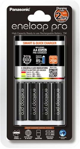 Panasonic Eneloop Quick Charger + 4Aa Eneloop Pro Batteries