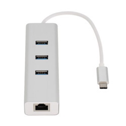 Astrotek USB-C Type-C to LAN + 3 Ports USB3.0 Hub Gigabit RJ45 Ethernet Network Adapter Converter Cable 15cm for Apple New Macbook/ChromeBook Pixel