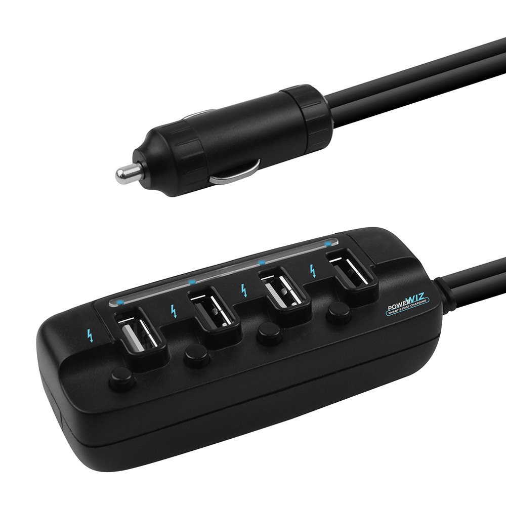 Mbeat® 4 Ports Usb Rapid Car Charger - 40W Rapid Smart Charger/Individual On/Off Switches/90Cm Extension Cable Design