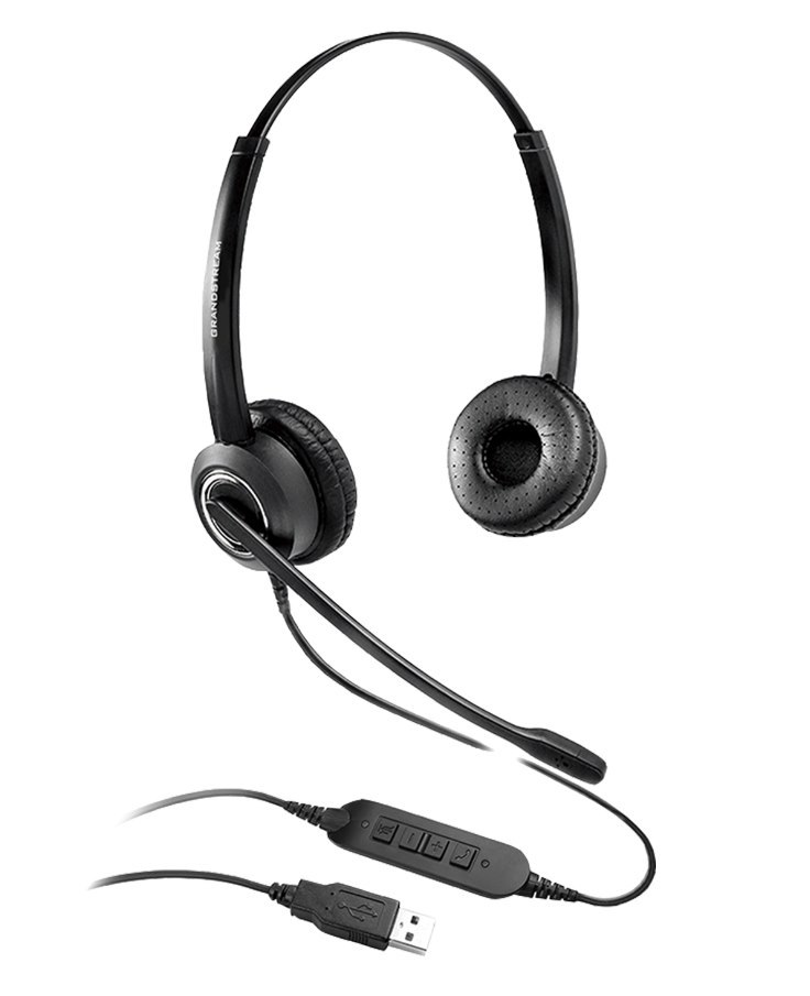 Grandstream Guv3000 Dual Ear Usb Headset, Noise Canceling Microphone, HD Audio, 2M Usb Cable, Suits Teams, Zoom, 3CX, Inline Controls