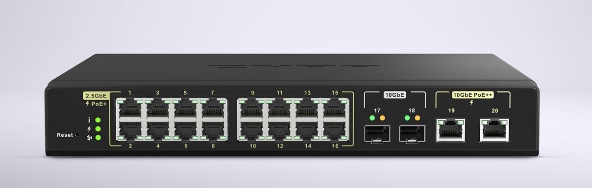 Qnap 20-Port Web Managed Switch, 10GbE SFP+(2), 10GbE RJ45(2), 2.5GbE(16), 2YR WTY