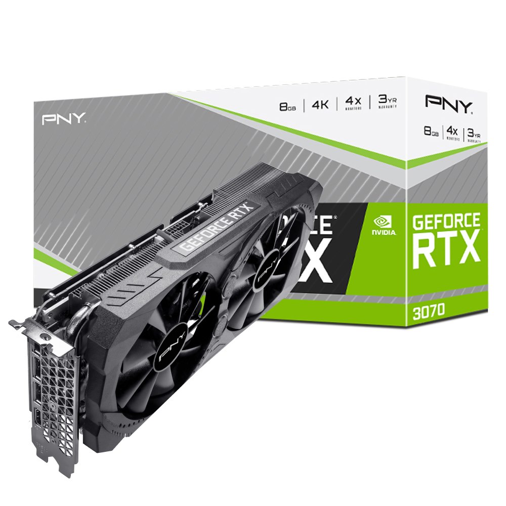 PNY nVidia GeForce RTX 3070 8GB RGB XLR8 Gaming Uprising Dual Fan LHR 5888 Cuda 14Gbps 1500/1725MHz 8K@60Hz 3xDP 1xHDMI 4xDisplays (Not Ti)