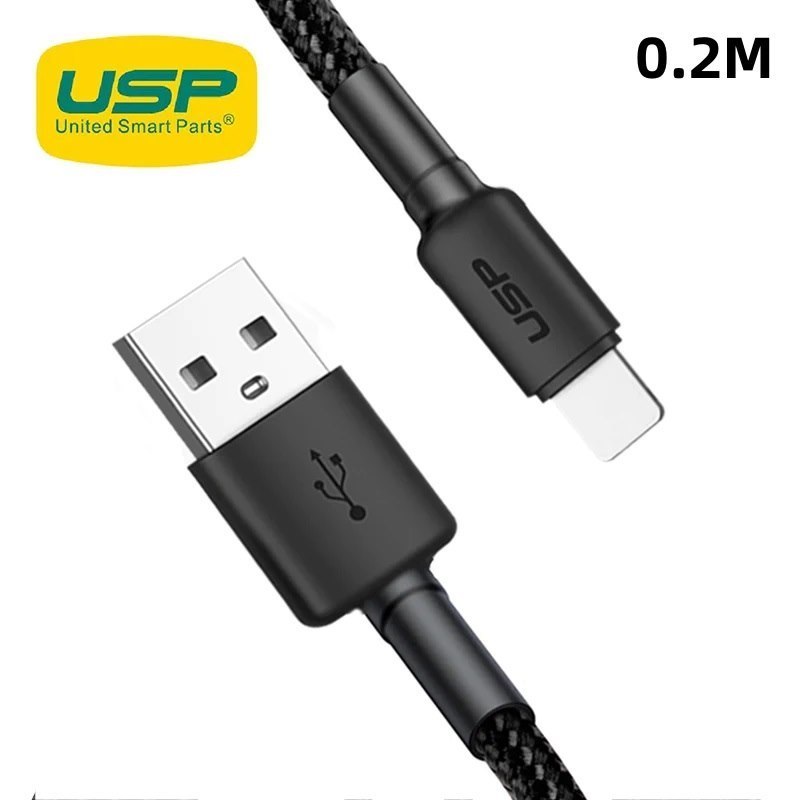 Usp BoostUp Lightning To Usb-A Cable (20CM) Black - Quick Charge & Connect, 2.4A Rapid Charge, Durable & Reliable, Nylon Weaving, No Cracking