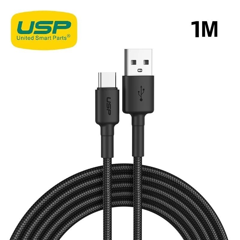 Usp BoostUp Braided Usb-C To Usb-A Cable (1M) Black -3A Fast & Safe Charge,Strong & Durable,Anti-Break,Avoid Knotting,Bend Resistant,Convenient Velcro