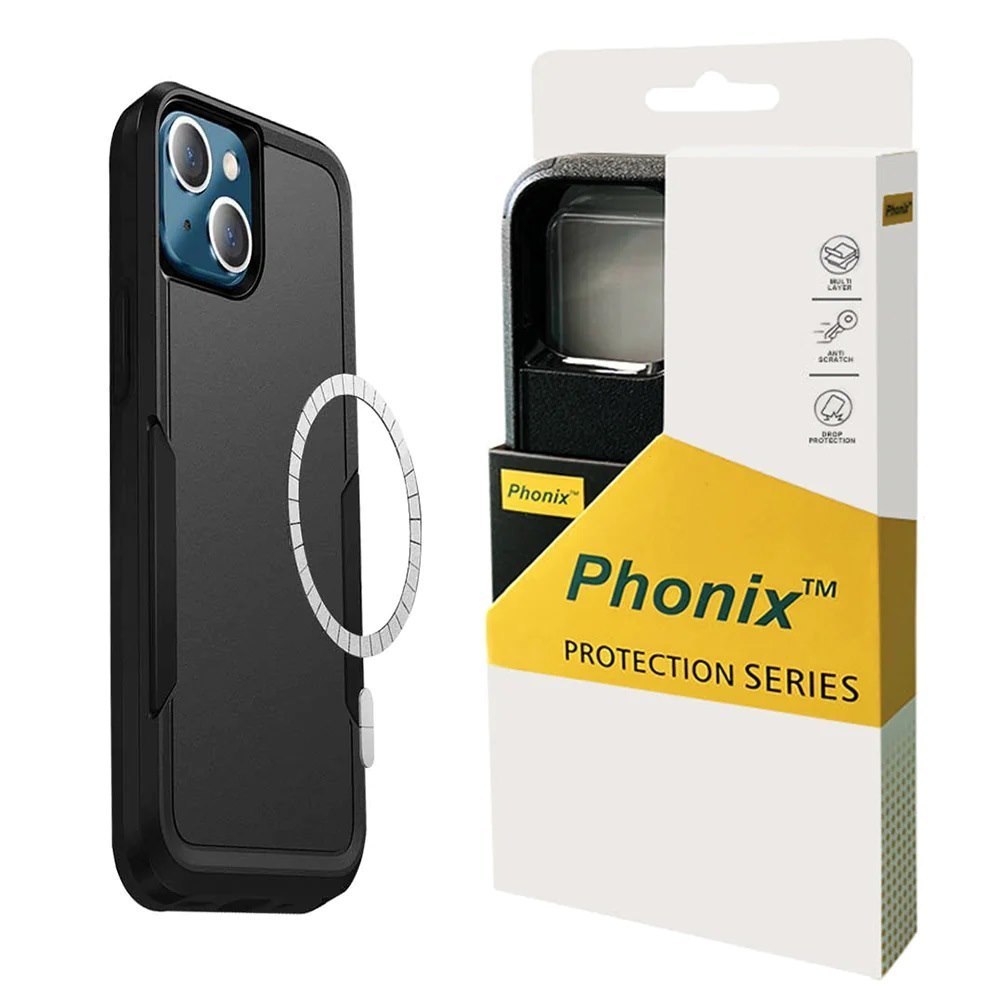 Phonix Apple iPhone 15 Pro (6.1') Armor Rugged Case With MagSafe Black - Tough Two Layers, Military-Grade Protection, Raised Edge, Shock Absorption