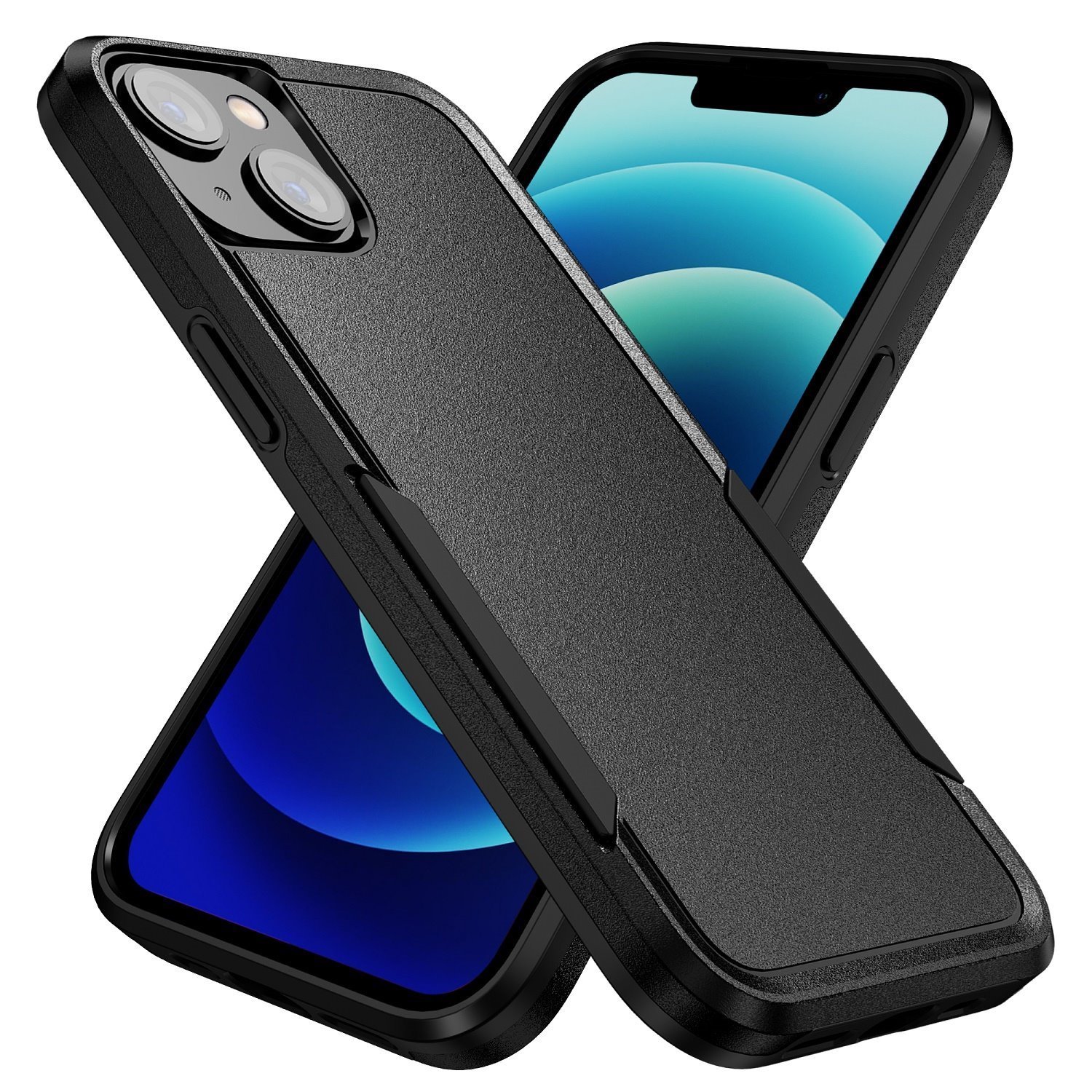 Phonix Apple iPhone 14 Armor Light Case Black - Two Tough Layers, Port Covers, No-Slip Grippy Edges, Durable, Rugged Case, Sleek, Pocket Fit