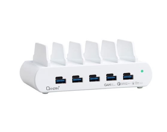 Just You PC Oxhorn PoverDelivery150W 5 Port (A+C) Fast Charging Dock With Build-In Rack5 Port Usb-A Usb-C PD3.0 QC4.0 PPS 100-240V Ac Input White