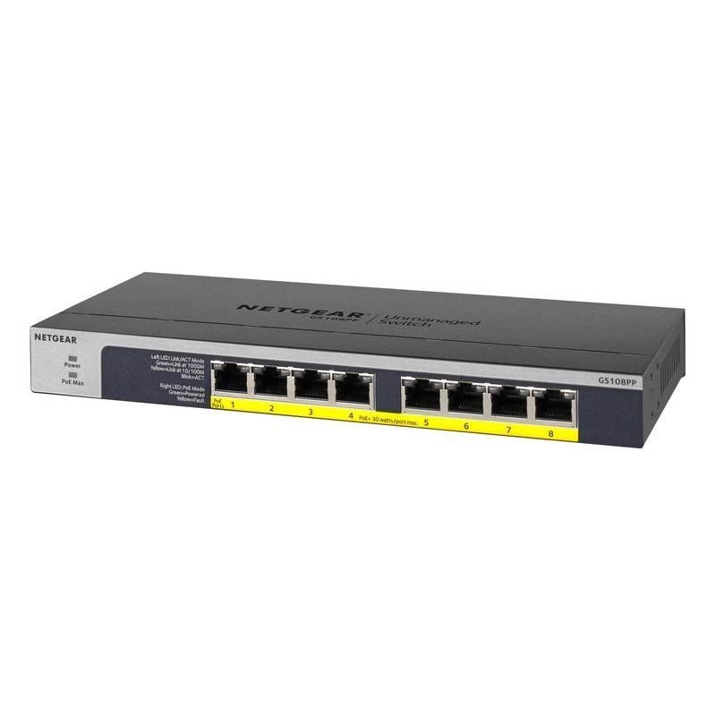 Netgear (GS108PP) 8-Port Poe Unmanaged Switch, Poe+(8), 123W, Life WTY