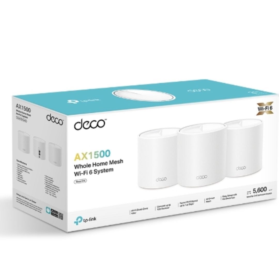 Tp-Link Deco Ax1500 Whole Home Mesh Wi-Fi 6 System, 1GbE(2), 3PK, 3YR