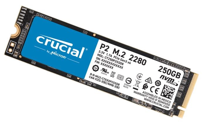 Crucial P2 500GB M.2 (2280) NVMe PCIe SSD - 3D Nand 2300/940 MB/s 300TBW 1.5Mil HRS MTTF Smart & Trim Acronis True Image Cloning Software 5YRS WTY