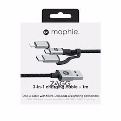Mophie Tri-Tip Cable -1M - Black (409903220), Lightning Connector, 3-In-1 Charging Cable, 1M Length