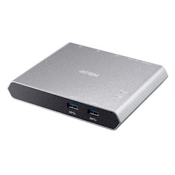 Aten Sharing Switch 2X2 Usb-C, 2X Devices, 2X Usb 3.2 Gen2 Ports, Power Passthrough, Remote Port Seelctor, Plug And Play
