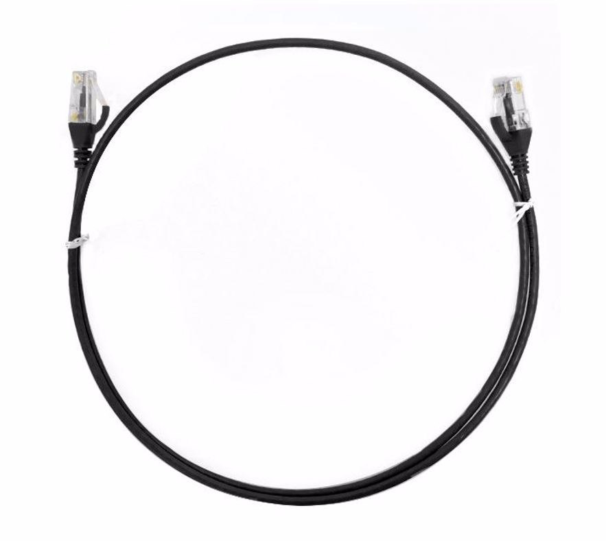 8Ware Cat6 Ultra Thin Slim Cable 2M / 200CM - Black Color Premium RJ45 Ethernet Network Lan Utp Patch Cord 26Awg For Data Only, Not PoE