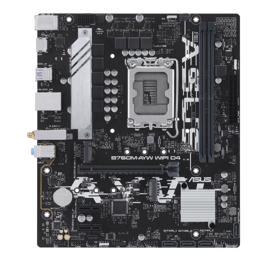 Asus B760m-Ayw Wifi D4 Intel Lga 1700 Matx Motherboard 64GB, 2xDDR4, 1 X PCIe 4.0 X16 Slot, 2 X M.2 Slots, 4 X Sata, Realtek 2.5Gb Ethernet