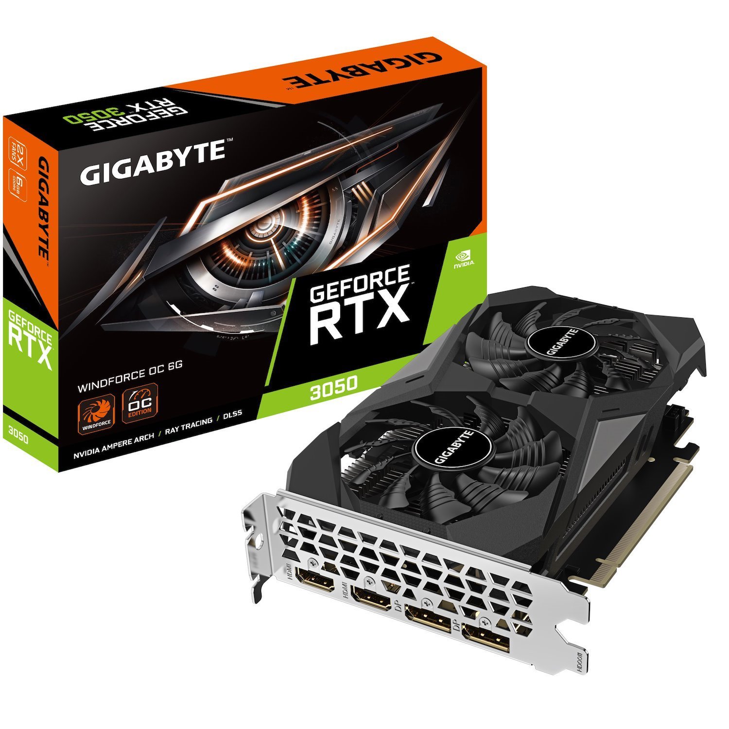 Gigabyte nVidia GeForce RTX 3050 Windforce Oc 6G 1.0 GDDR6 Video Card, 14000 MHz Pci-E 4.0, 2X DP 1.4, 2X Hdmi 2.1