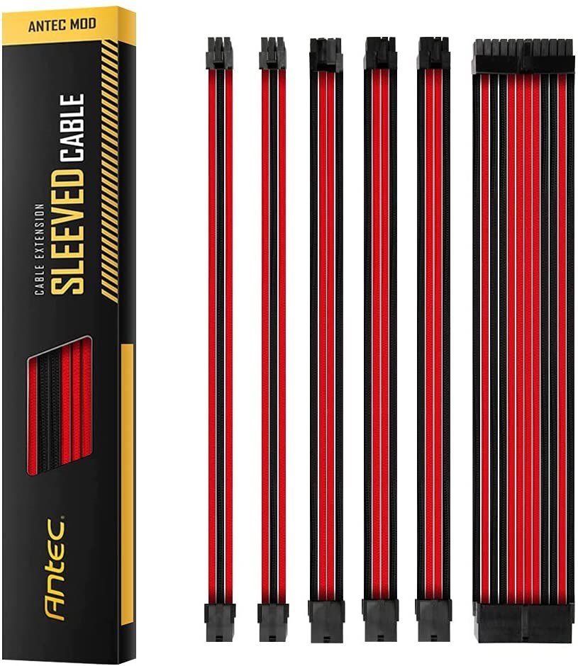 Antec Psu - Sleeved Extension Cable Kit V2 - Red / Black. 24Pin Atx, 4+4 Eps, 8Pin Pci-E, 6Pin Pci-E, Compatible With Standard Psu