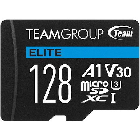 Team Group Elite A1 MicroSDXC Memory Card 128GB, R/W (Max) 100MB/s 50MB/s, 1500/500 IOPs, V30, Uhs-I U3 With SD Adapter
