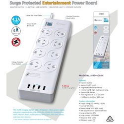 Generic Sansai 8 Outlets & 4 Usb Outlets Surge Protected Powerboard Master On/Off Switch 1M Lead & Right Angle Plug 230-240Vac Iv Retail Box