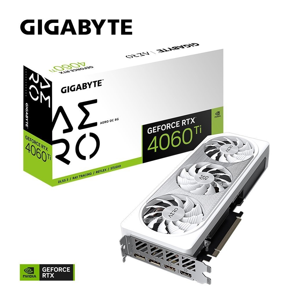 Gigabyte nVidia GeForce RTX 4060 Ti Aero Oc 8GD GDDR6 Video Card, Pci-E 4.0, 2580MHz Core Clock, 2X DP 1.4A, 1X Hdmi 2.1A