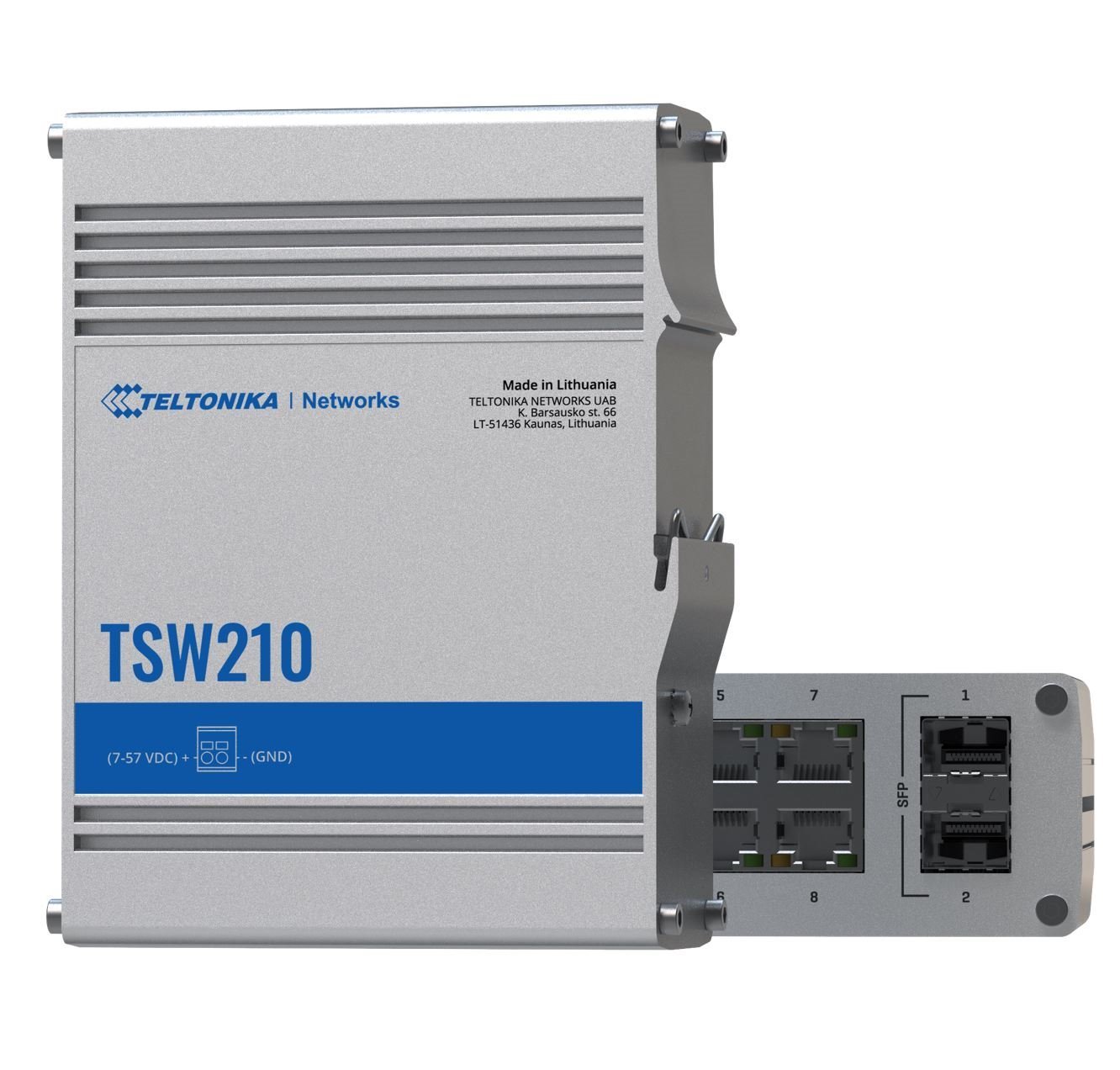 Teltonika TSW210 - Industrial Switch, 2X SFP Ports, 8X Gigabit Ethernet Ports With Speeds Of Up To 1000 MBPS - Psu Excluded (Pr3prau6)