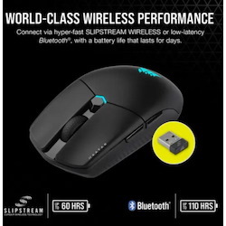 Corsair Katar Elite Wireless, Ultra Light Compac 63G, Slipstream & Bluetooth RGB, Icue, Quik Strike, 26K Dpi, Symetric, 128Bit Encrption Gaming Mice