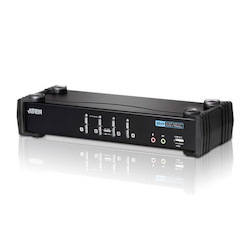 Aten Desktop KVMP Switch 4 Port Single Display Dvi W/ Audio, 4X Custom KVM Cables Included, 2X Usb Port, Selection Via Front Panel
